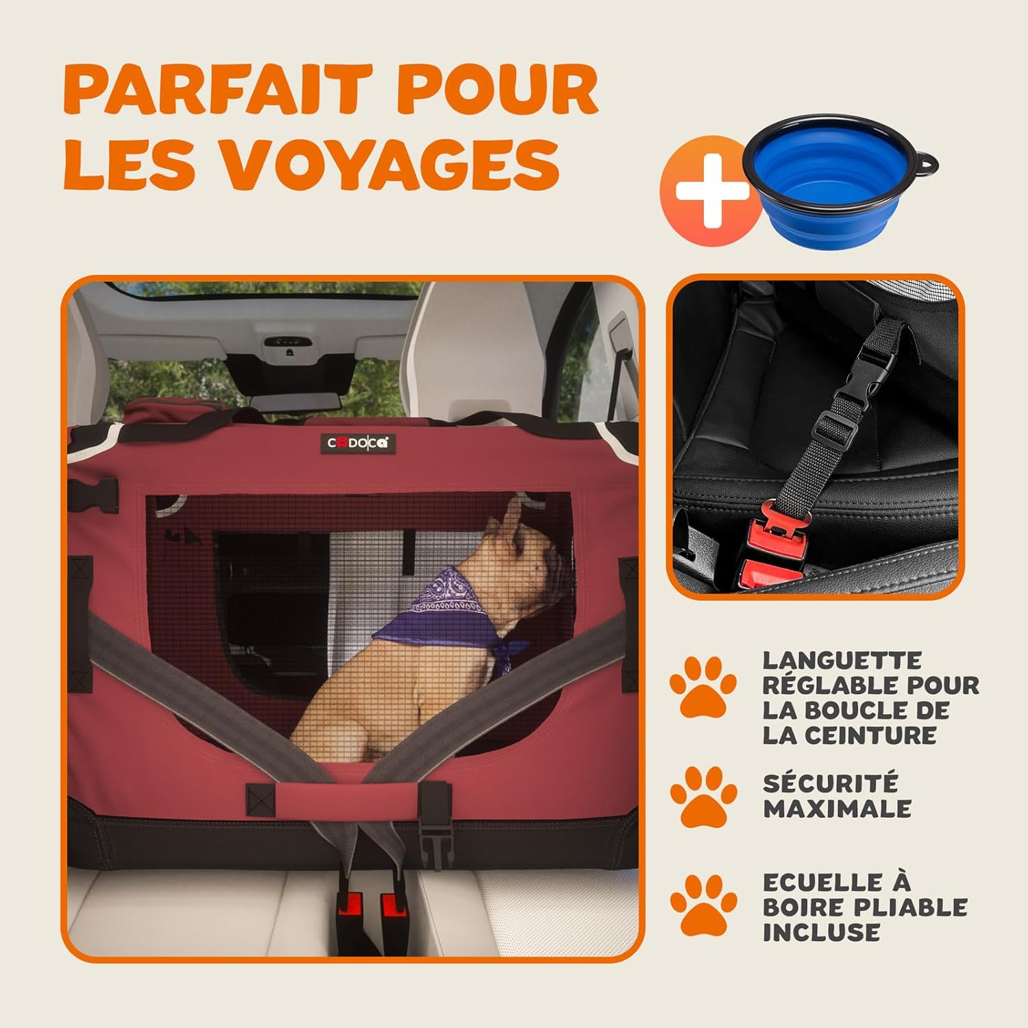 Porta-cães em tecido vermelho escuro XXL 90x60x66cm - 5