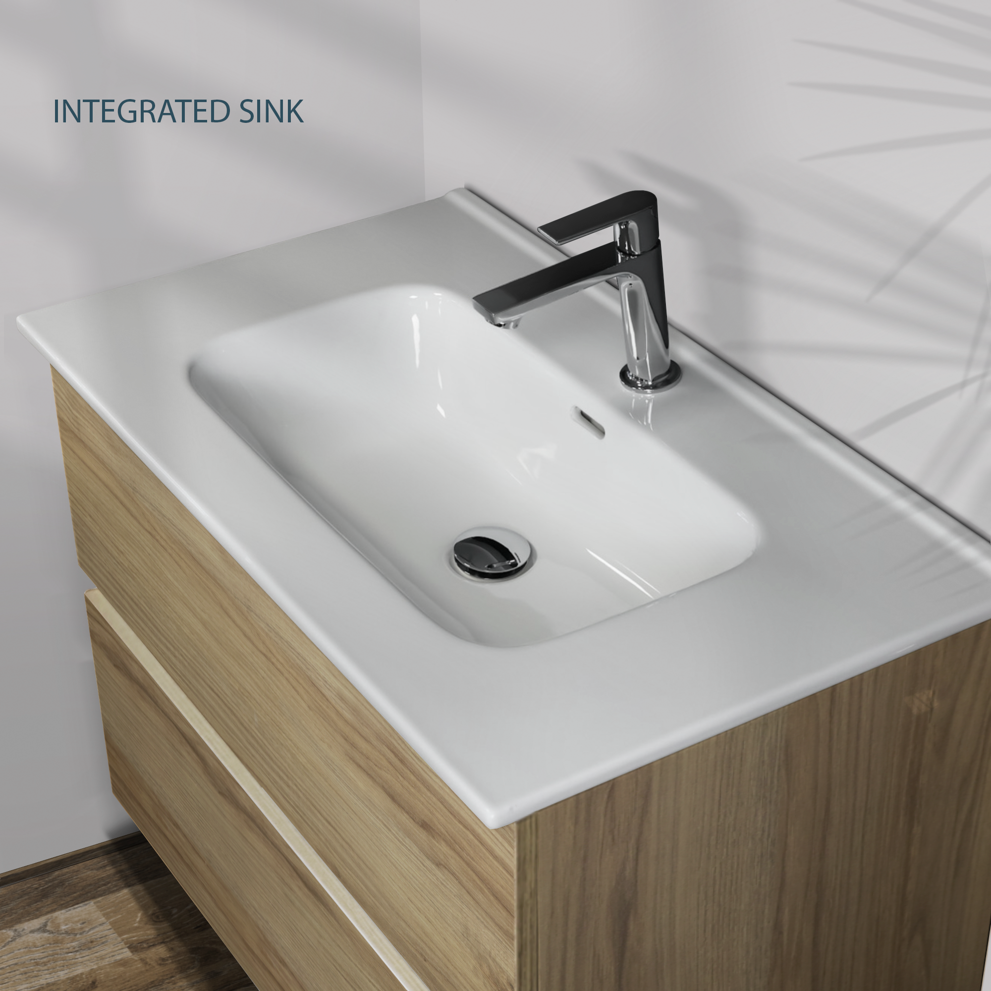 Feel Your Bath Meuble de Salle de Bain Lion Bois 100 cm avec Plan Céramique Blanc Brillant – Élégant, Compact, Installation Facile - 4