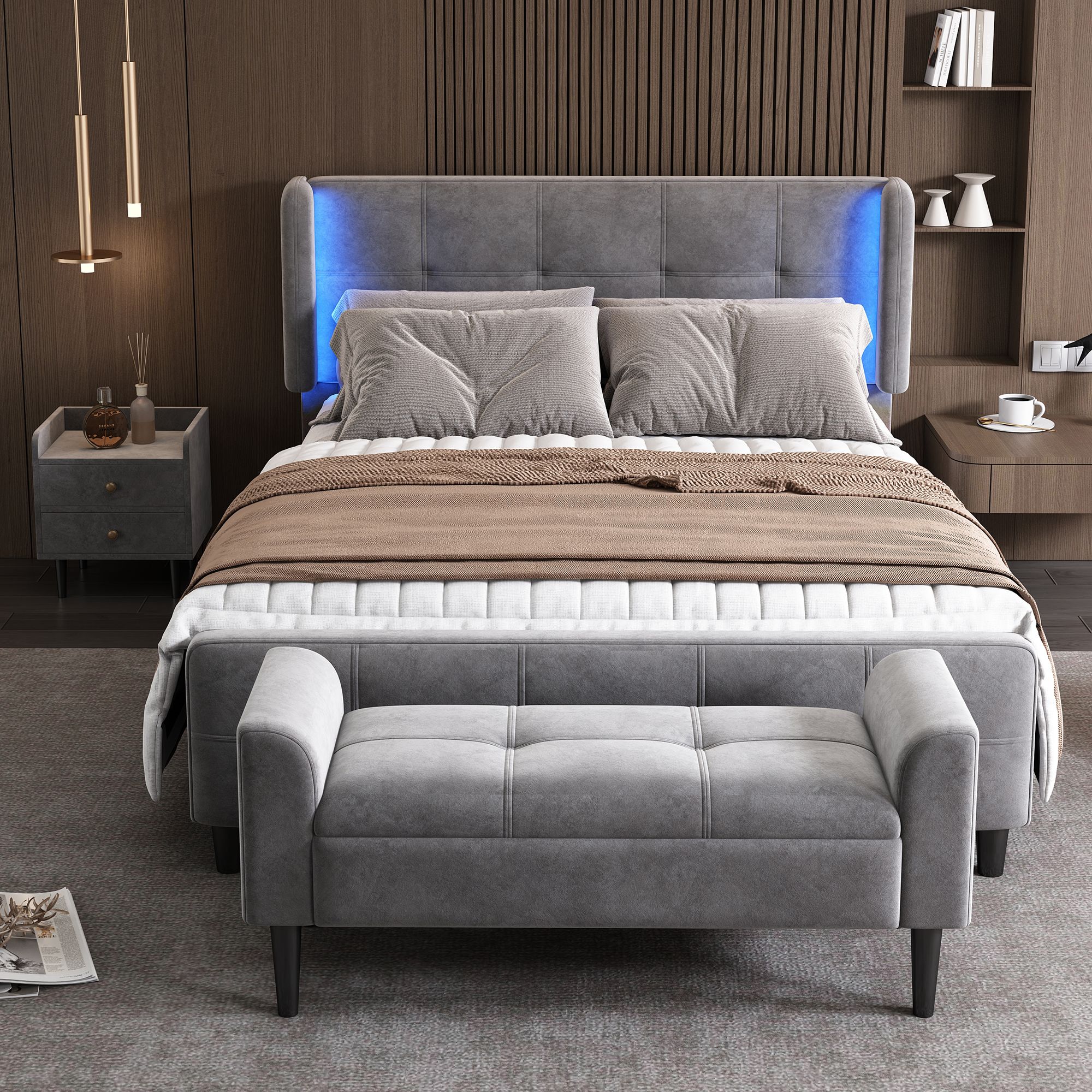 Ensemble chambre luxe moderne avec lit et tables Ensemble chambre luxe moderne avec lit et tables