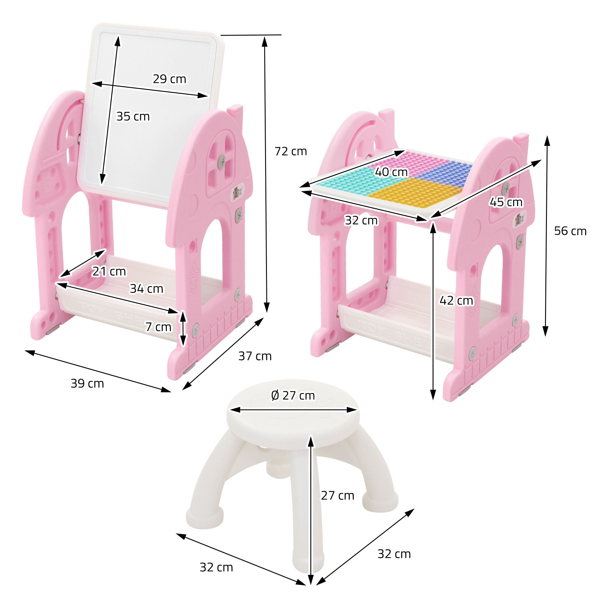 Joyz stolik dzieciecy 2 w 1 z tablica i krzeselkiem 60x50x45cm rozowo bialy hdpe stolik do zabawy dla dzieci od 3 lat taboret zestaw mebli dzieciecych - 7