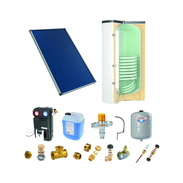 Chauffe-eau solaire : 1 capteur solaire fixation toiture inclinée + ballon ECS 200L blanc avec échangeur manuel