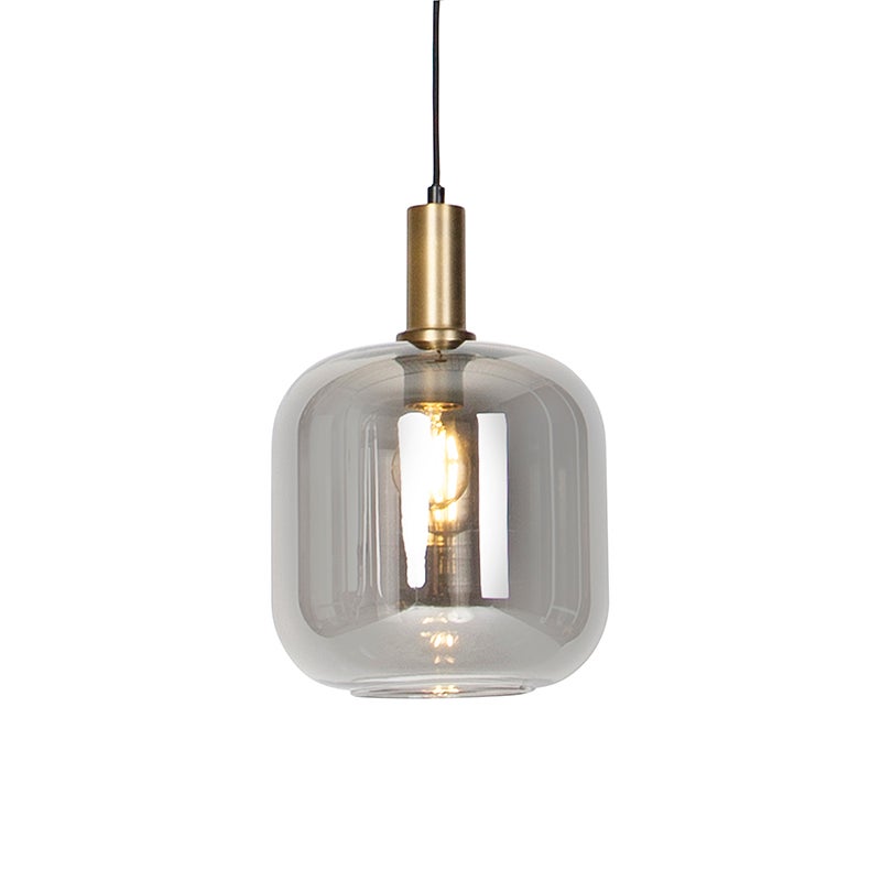 Designerska lampa wisząca czarna i złota z przydymionym szkłem - Zuzanna
