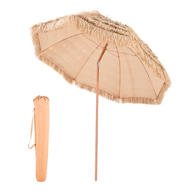 Parasol Hawaïen VEVOR 2,4 m,Parasol Exotique Inclinable,Toit Chaume PP,8 Baleines Métalliques,Protection Solaire Extérieure,Plage,Terrasse