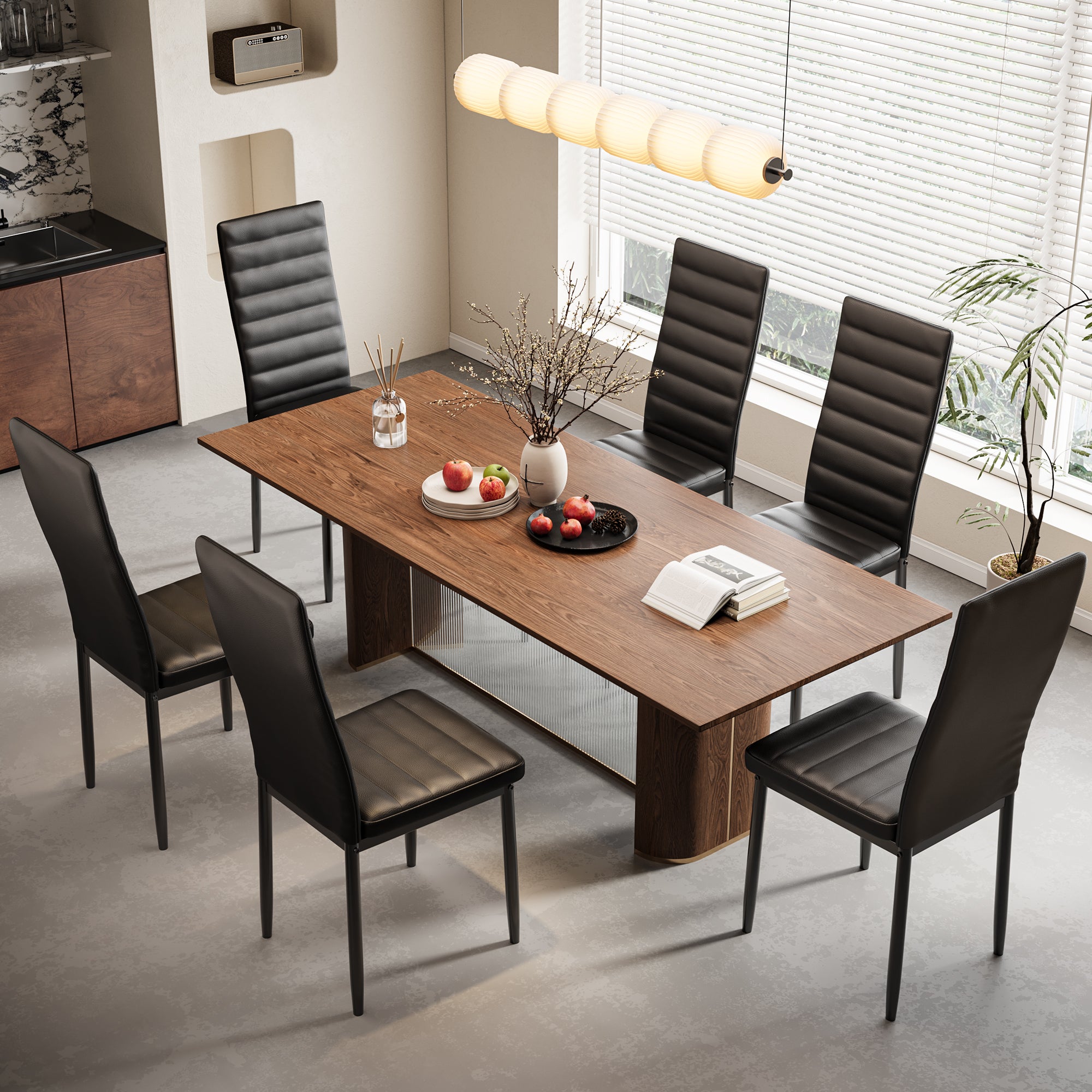 Set di 6 Sedie da Pranzo Moderne con Rivestimento in Pelle PU, Struttura Metallo e Piedini con Gomma Antiscivolo - Nero per Interni Bealife - 2