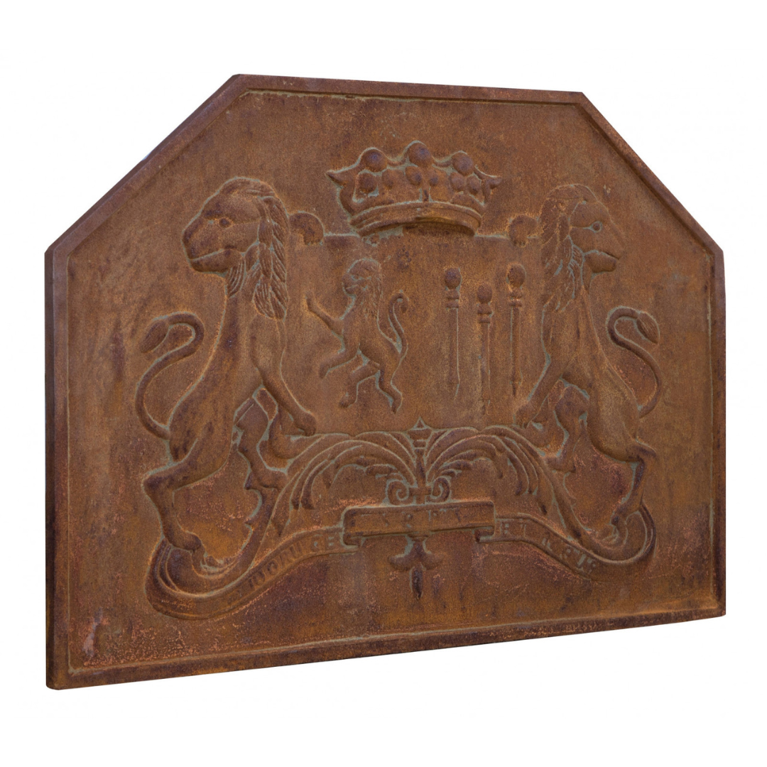 Biscottini  Placa De Chimenea Con Leones En Relieve 88X64 Cm, Placa De Hierro Fundido Acabado Óxido Natural, Fondo De Chimenea , Leroy Merlin