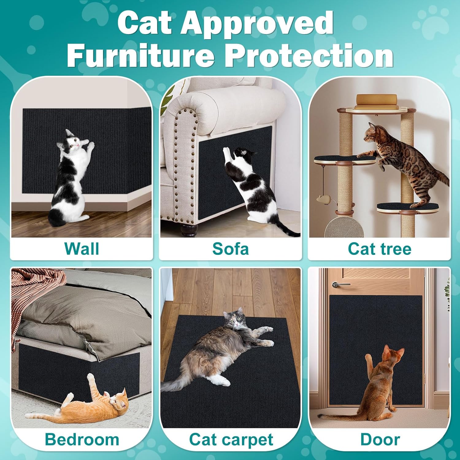 Tapete de proteção contra arranhões para sofás e móveis, ideal para arranhar cantos de paredes, 40 x 100 cm, preto, para montar, próprio para gatos. - 4