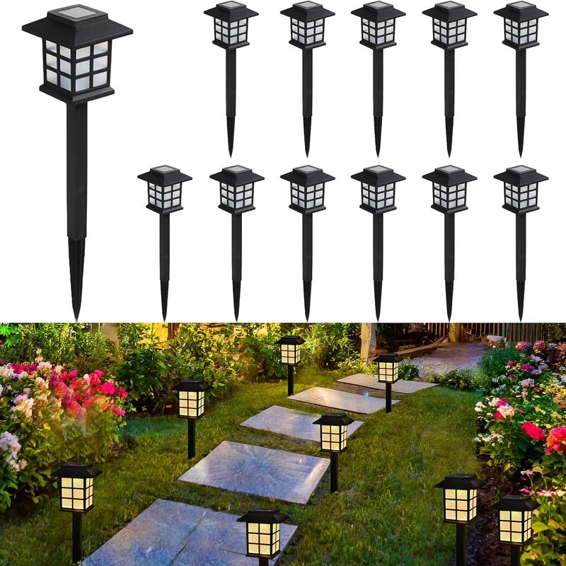 12 lamp solarnych na patio, do ogrodu, willi, domu i podwórka: Dekoracyjne oświetlenie solarne do użytku zewnętrznego, ciepłe światło