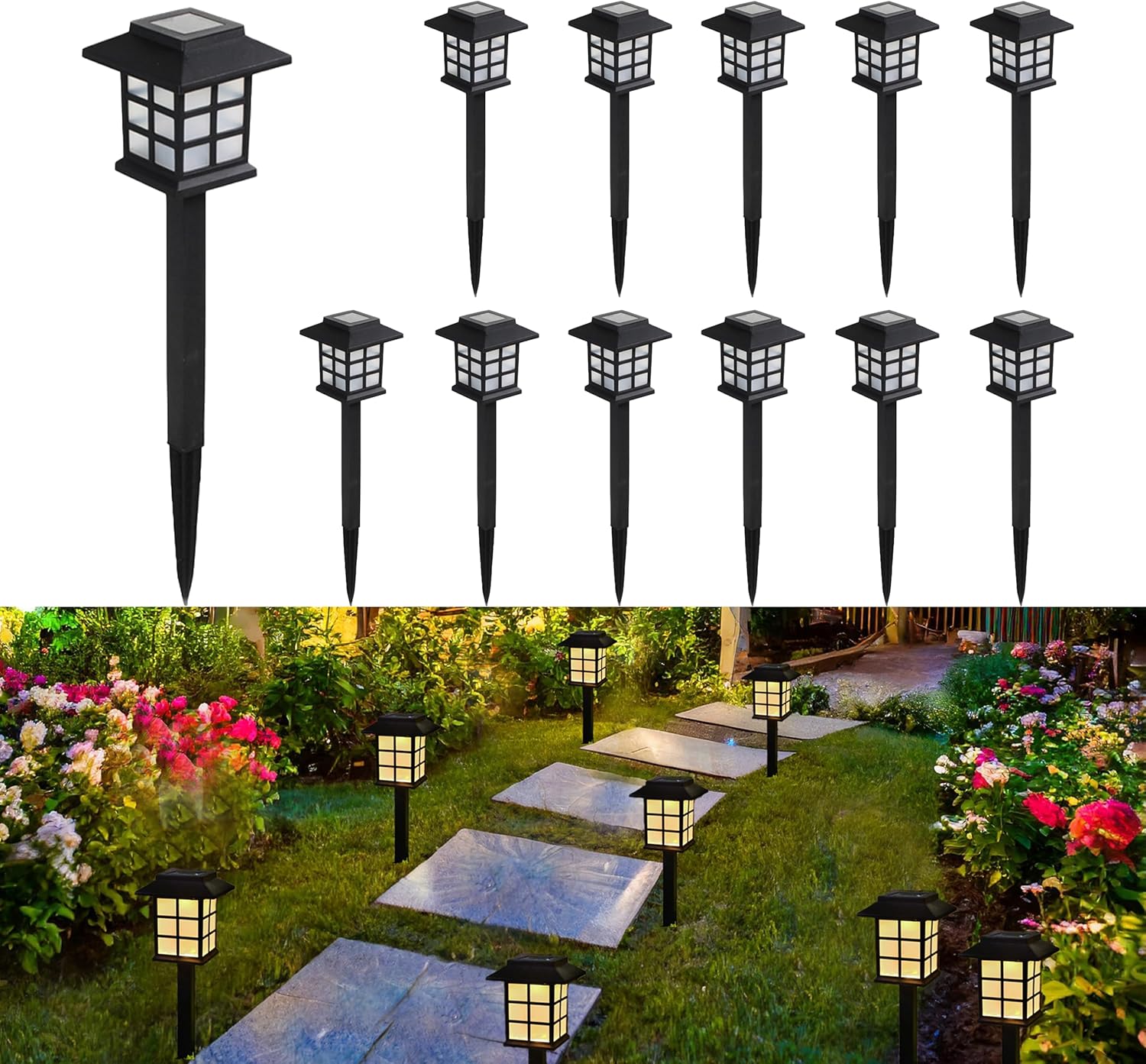 12 lamp solarnych na taras, do ogrodu, willi, domu i patio: dekoracyjne oświetlenie solarne na zewnątrz, ciepłe światło