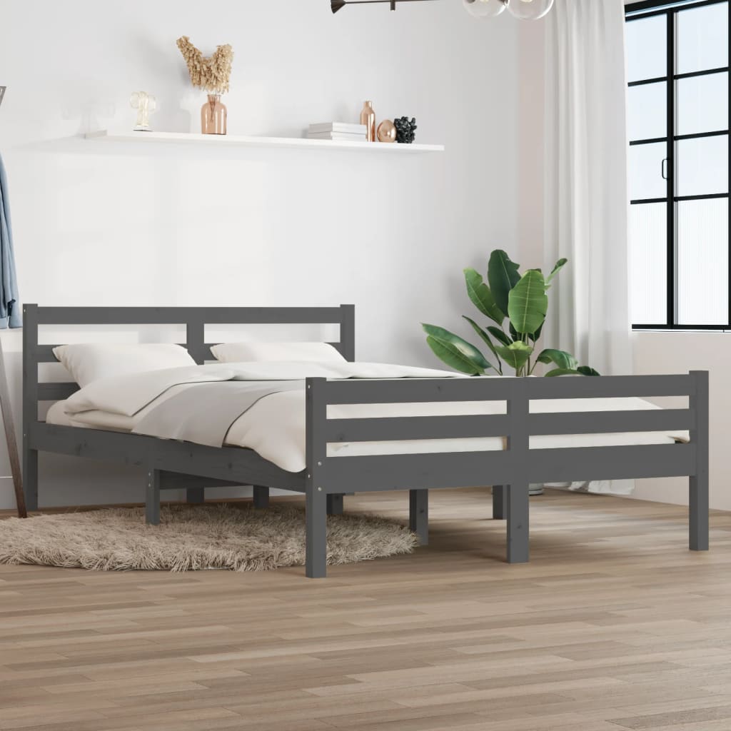 Łóżko Drewniane Szare Rama Łóżka Ze Stelażem Drewniana Łóżko Do Sypialni Pokoju 120 x 200 cm