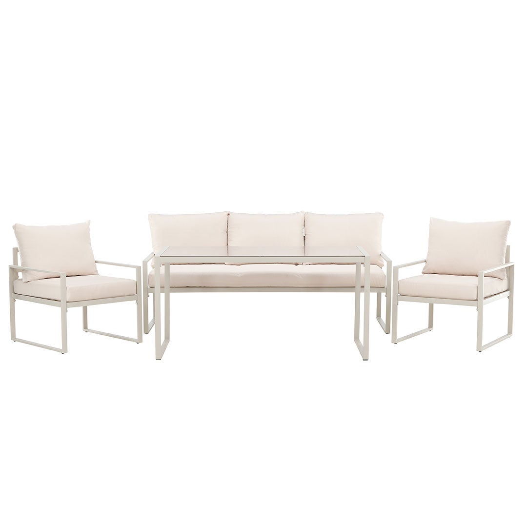 Catania zestaw wypoczynkowy 1 "stół jadalny", 1 sofa, 2 fotele beżowe.