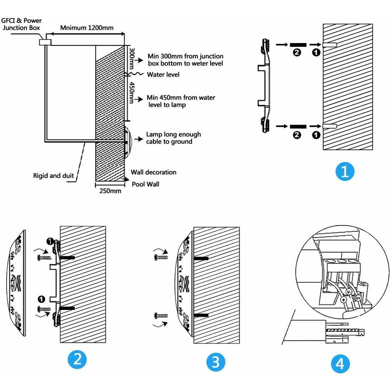 Projecteur de piscine ultra-fin 35 W, intensité variable RVB, avec télécommande, angle de faisceau de 140°, étanchéité IP68, 12 V CA (lot de 2) - 4