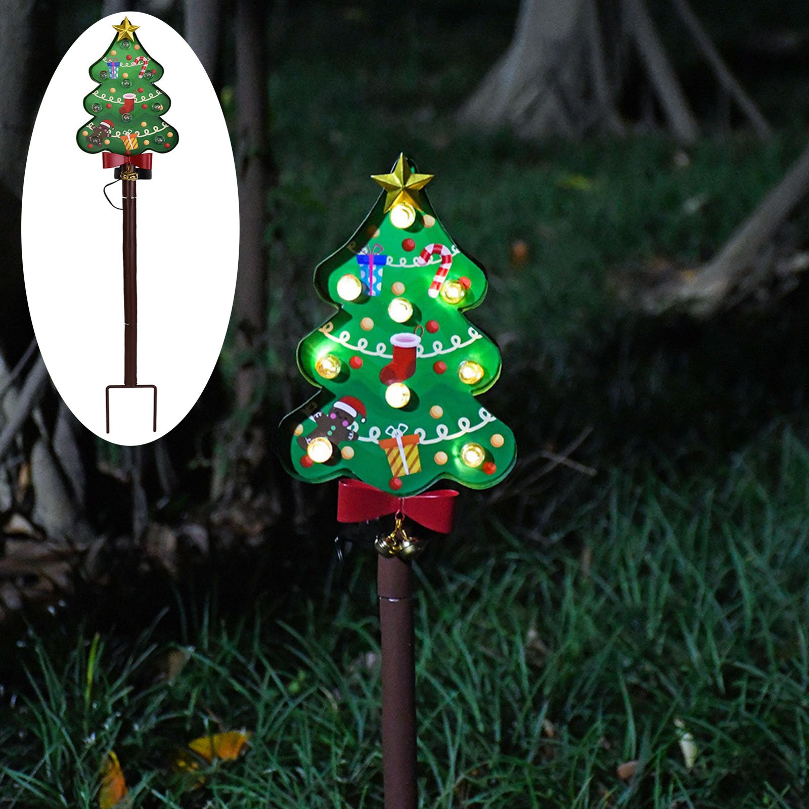 Solarne dekoracje świąteczne do ogrodu, oświetlenie trawnika do alejek zewnętrznych, ciepłe światło, choinka