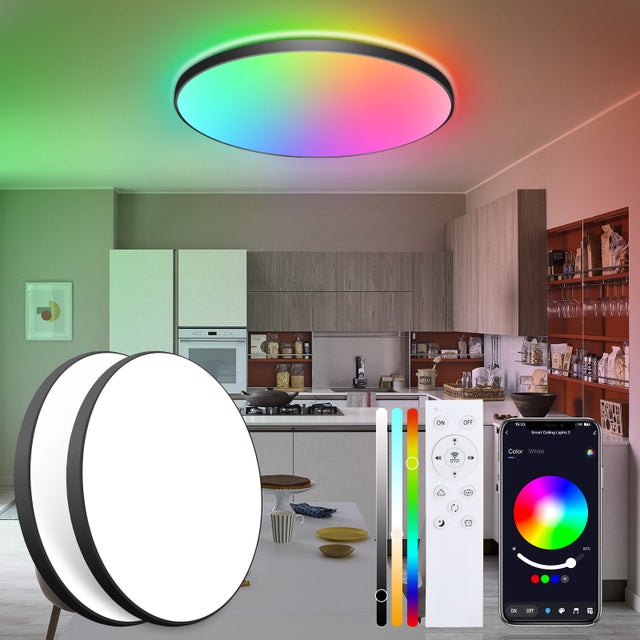 LOVHAUS 2 szt. Plafony LED 22W, 16 milionów kolorów RGB, biały ciepły/neutralny, regulowany,sterowanie przez aplikację,pilot zdalnego sterowania,Ø30CM