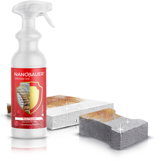 Skuteczny płyn do usuwania rdzy z betonu kostki brukowej Rust Cleaner 1L NANOBAUER