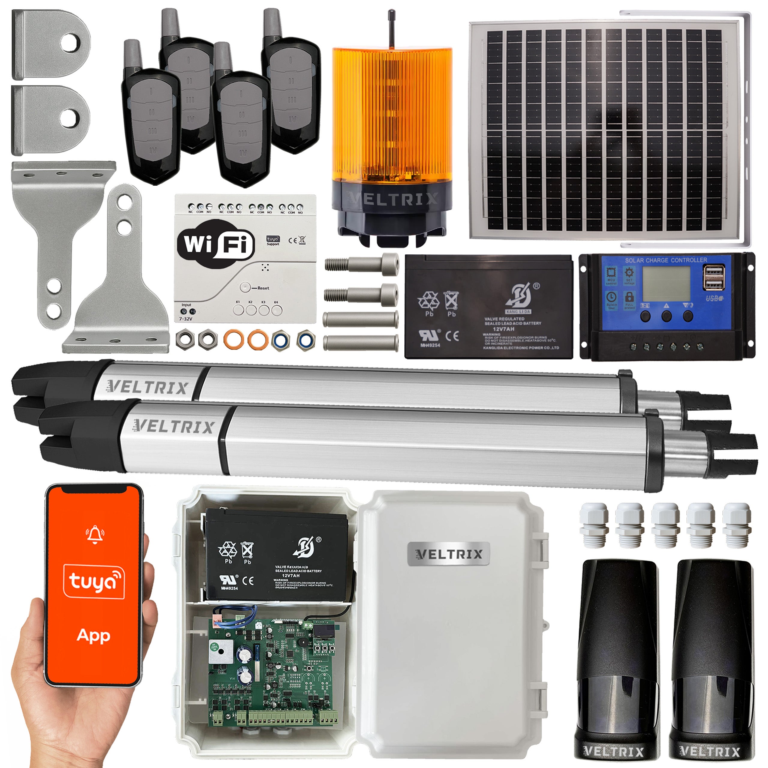 Napęd bramy dwuskrzydłowej 2x2m 400kg + ZESTAW SOLARNY + WIFI + 4 piloty