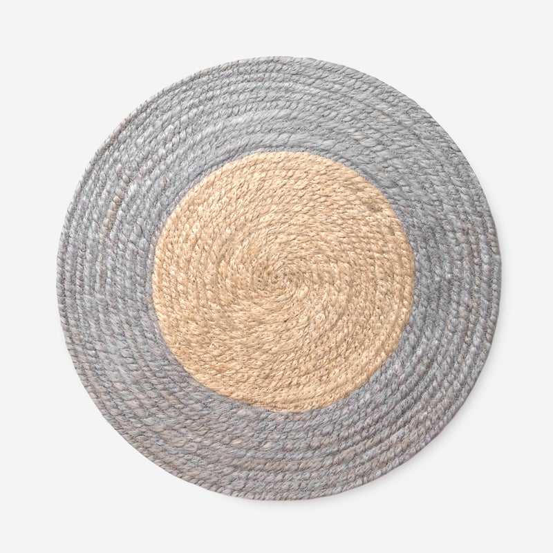 Zestaw 2 okrągłych podkładek z juty Liugi Ø36 cm szary z naturalnym środkiem | Ręcznie wykonane podkładki stołowe