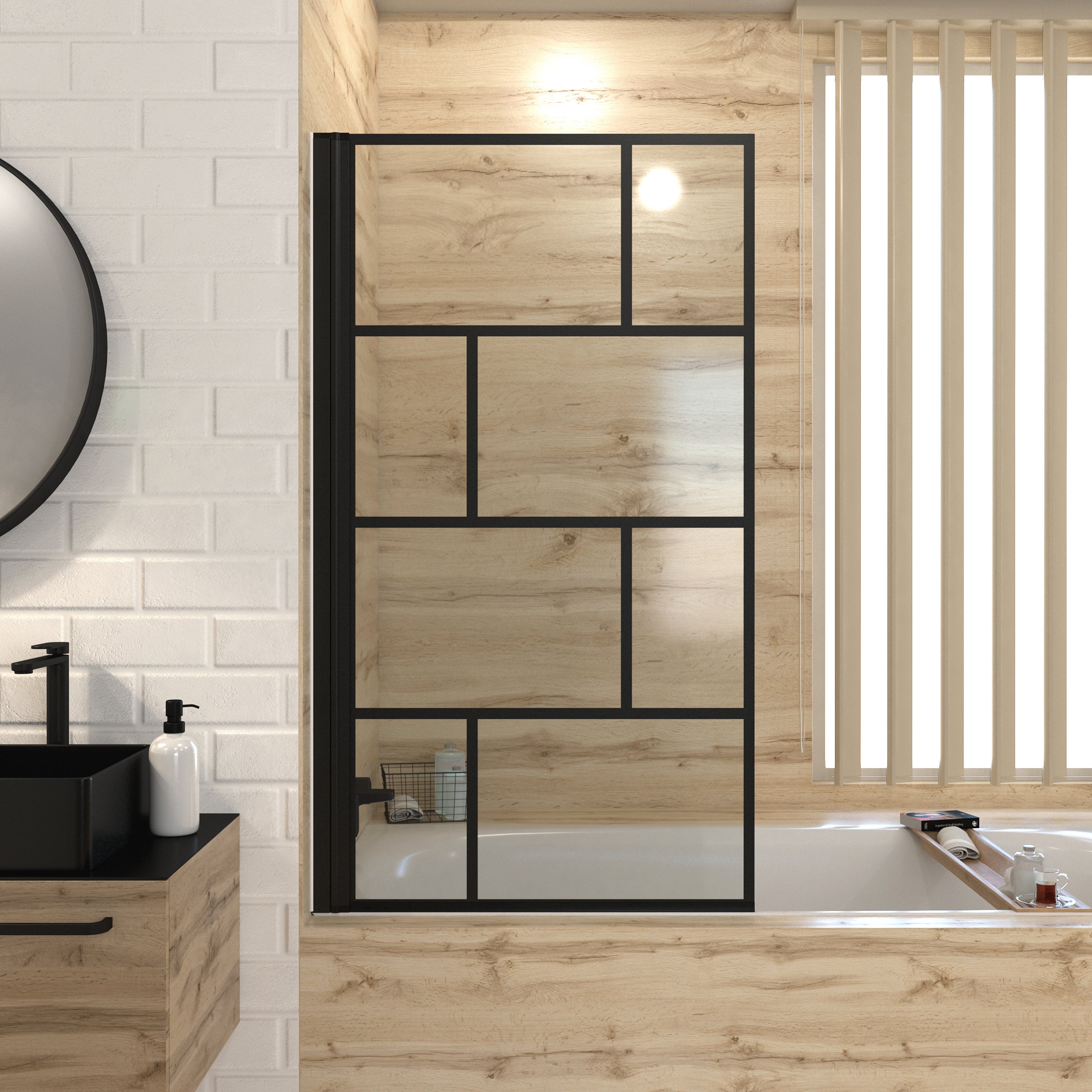 Pare baignoire rabattable sérigraphié 80x140 cm - Finition Noir Mat - BLOCKS SCREEN - 6