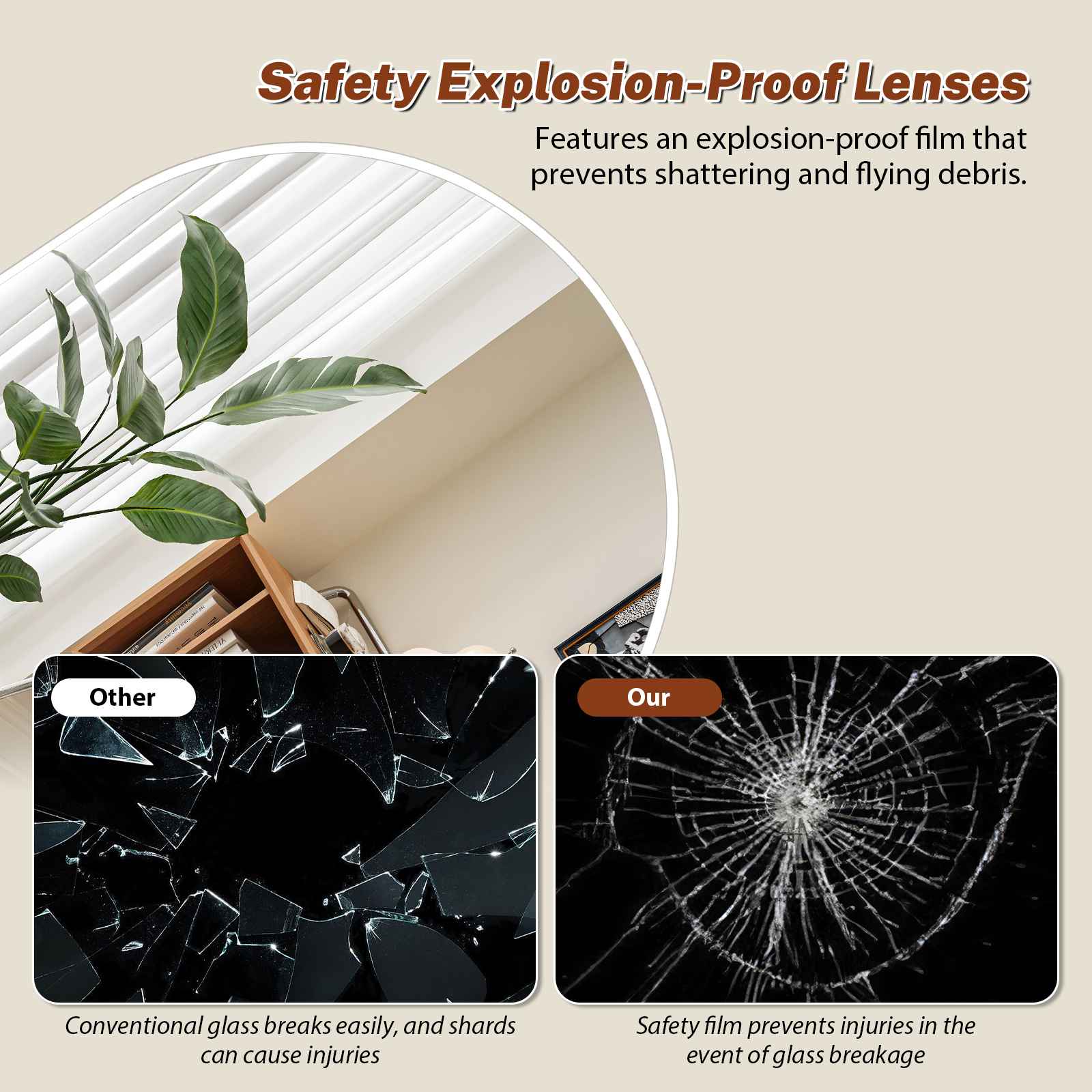 Specchio Ovale 50x70 cm con Vetro di Alta Qualità e Pellicola Anti-Espolosione, Riflesso Chiaro e Sicuro - 6