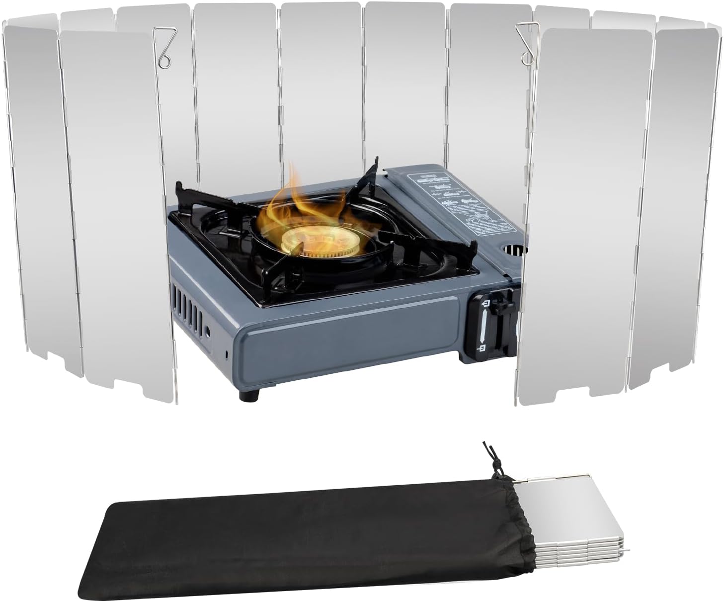 Parawan przeciwwiatrowy do kuchenki gazowej płyt składany parawan kempingowy z torbą ze sznurkiem kuchenka butanowa płyt Srebrny