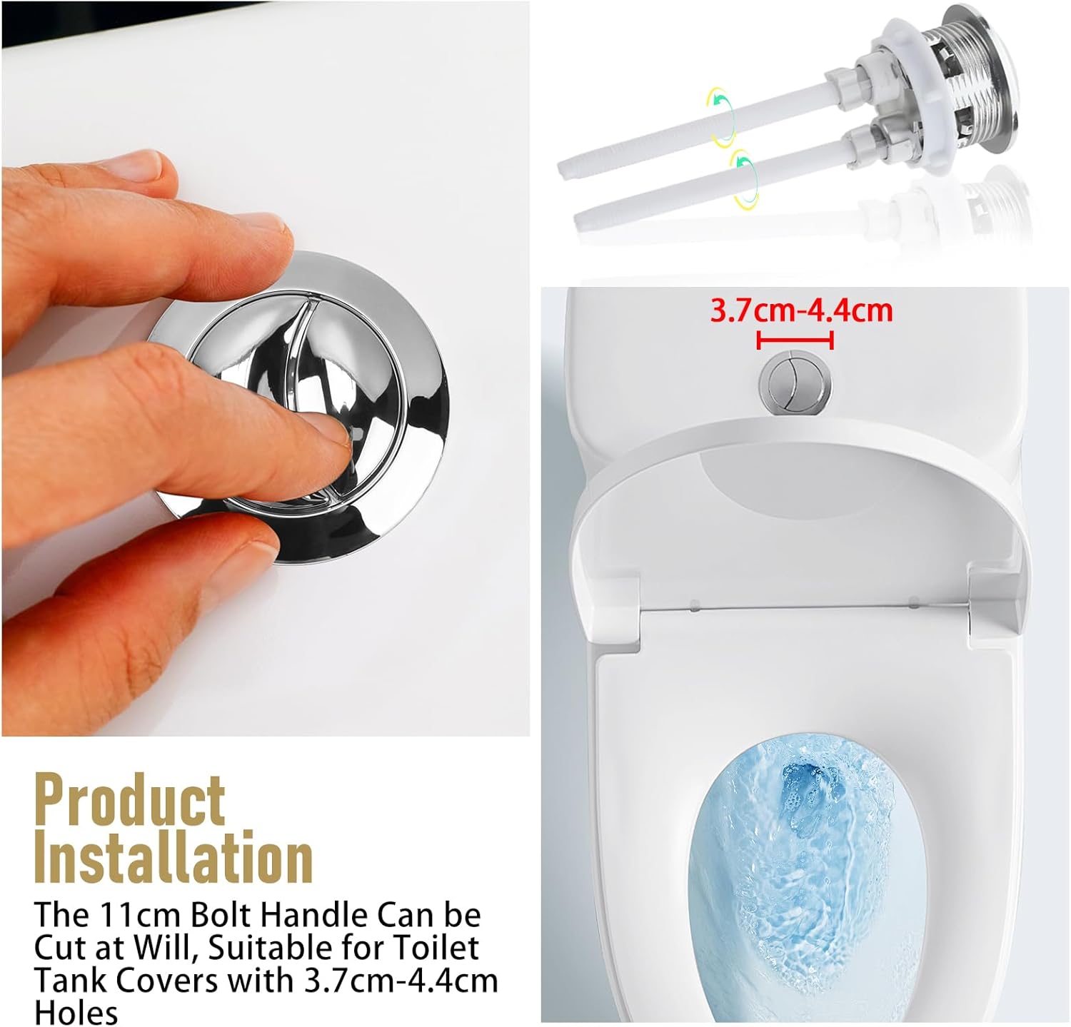 2Pcs Toilet Boutons de Chasse d'eau 38mm, Double Bouton de Chasse d'eau de Remplacement, Réservoirs Toilettes Bouton Poussoir Universels pour Réservoi - 5