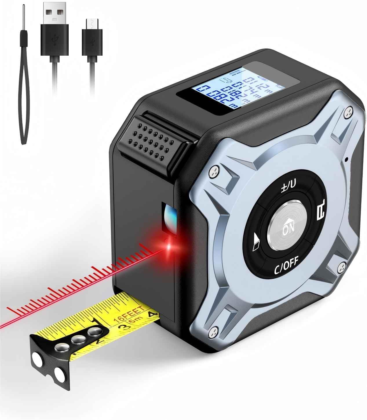 (argent noir) rubanà Mesurer Laser 2 en 1, Telemetre Laser 40m, USB-C ...