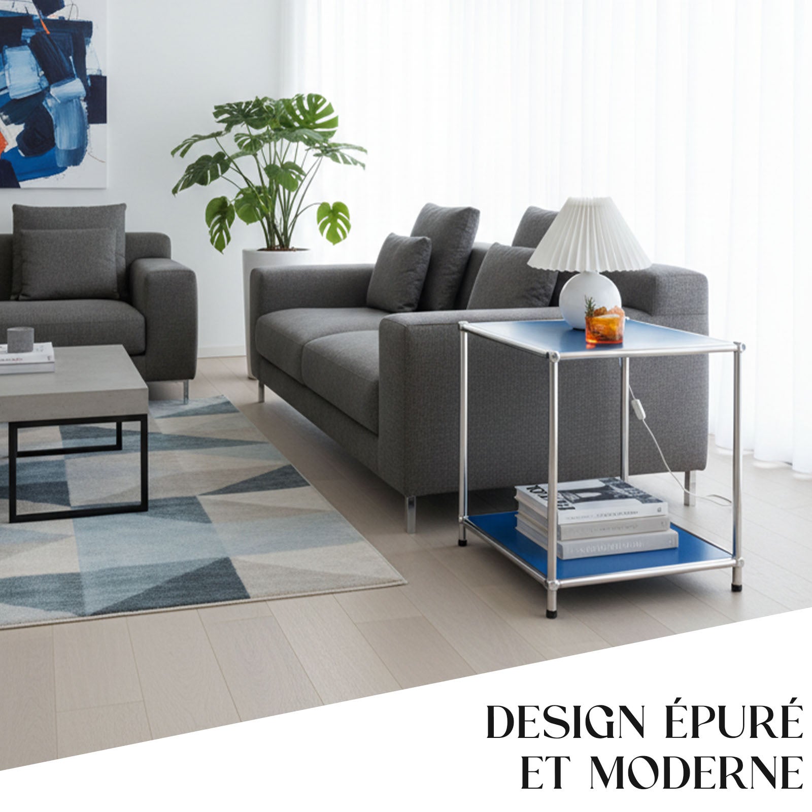 Étagère métal chromé design épuré, Concept Epuré MK-012 : 2 étages, L40 x P40 x H46 cm, Bleu - 2