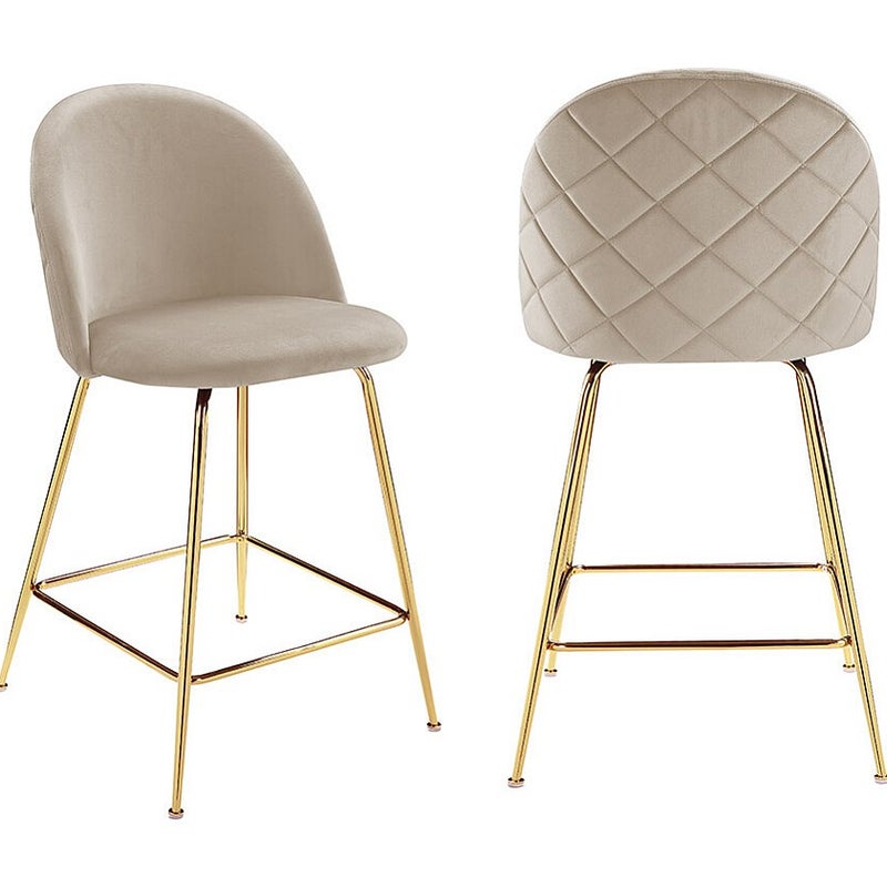 Zestaw 2 stołków barowych MELBOURNE – welur i metal w kolorze złotym – kolor beżowy