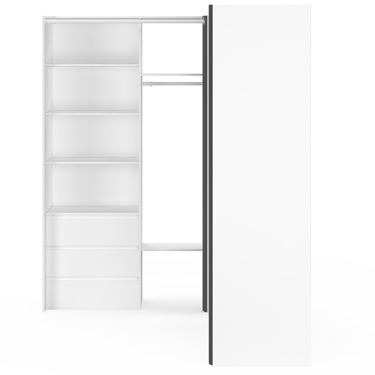 Dressing extensible d'angle MARLON 230 x 140 x 180 cm blanc avec penderies + étagères + rideaux gris - 3