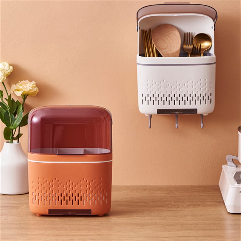 Support mural pour ustensiles de cuisine sans perçage 19×8,5×30 cm blanc avec drainage – Organisateur pratique pour couverts, fourchettes et cuillères - 4