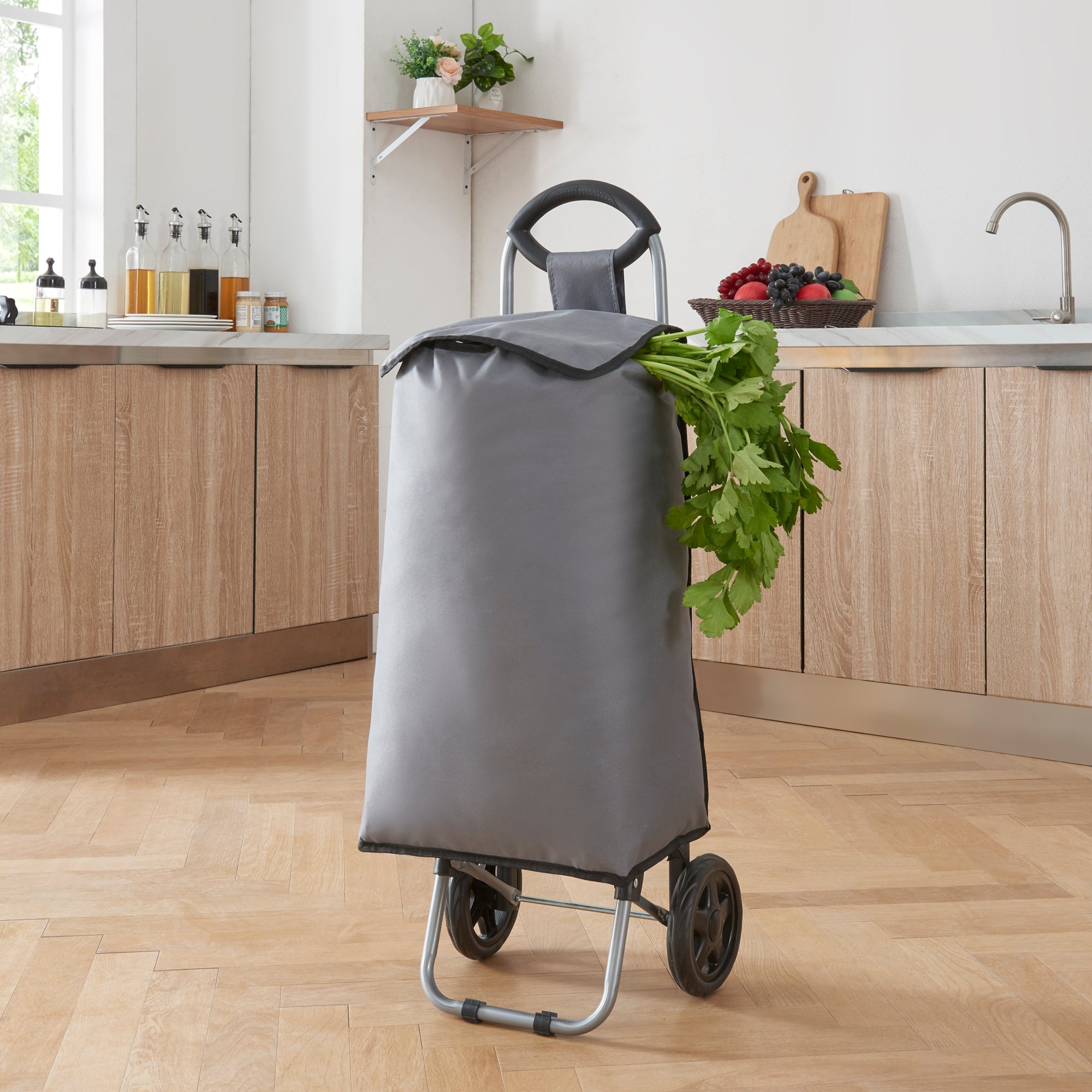 en.casa] Boodschappentrolley Nørre 93x32x30 cm donkergrijs en zwart