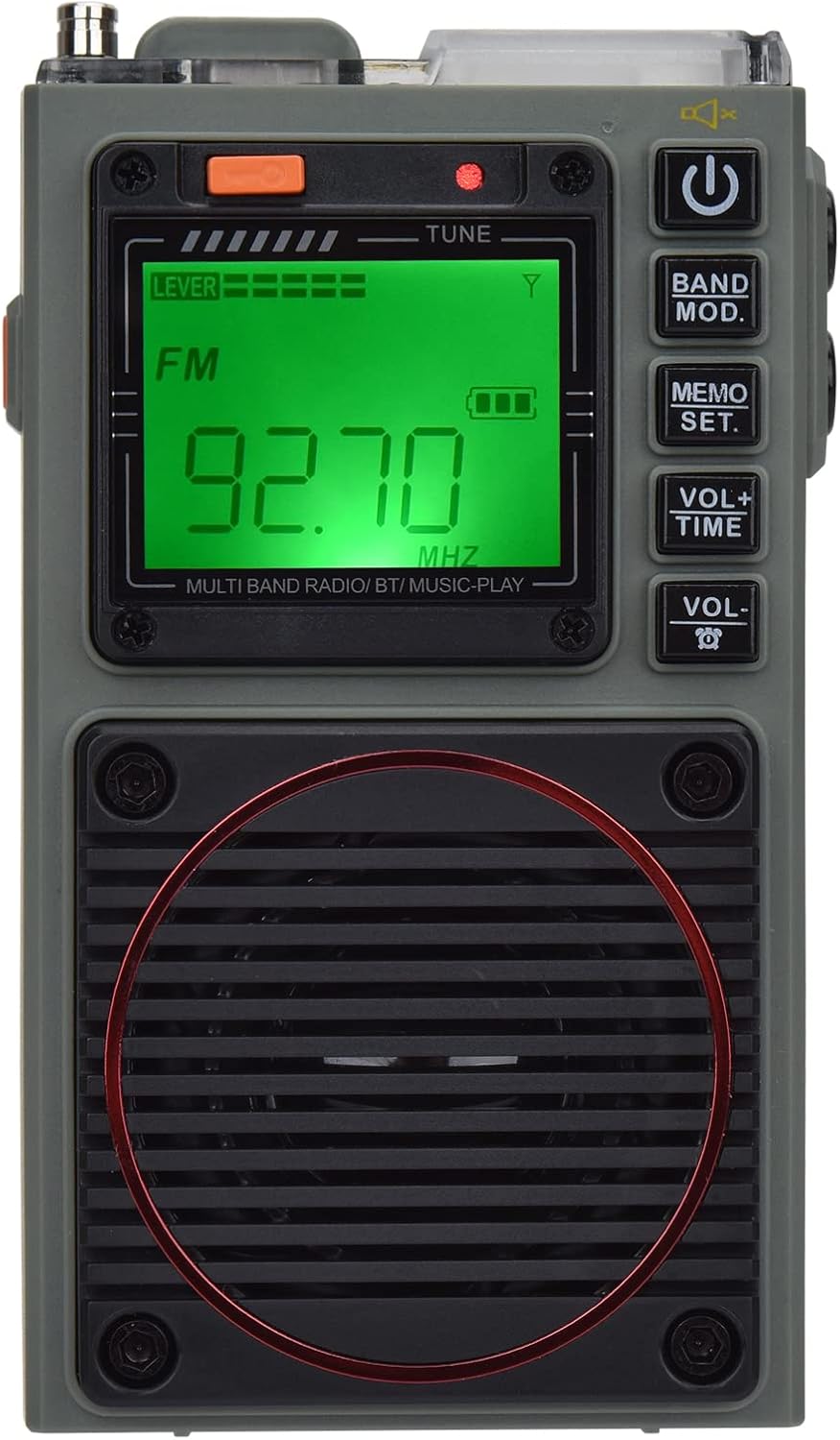 Przenośne radio pogodowe AM/FM/VHF/WB na fale krótkie, sterowane aplikacją, kieszonkowe (zieleń wojskowa)