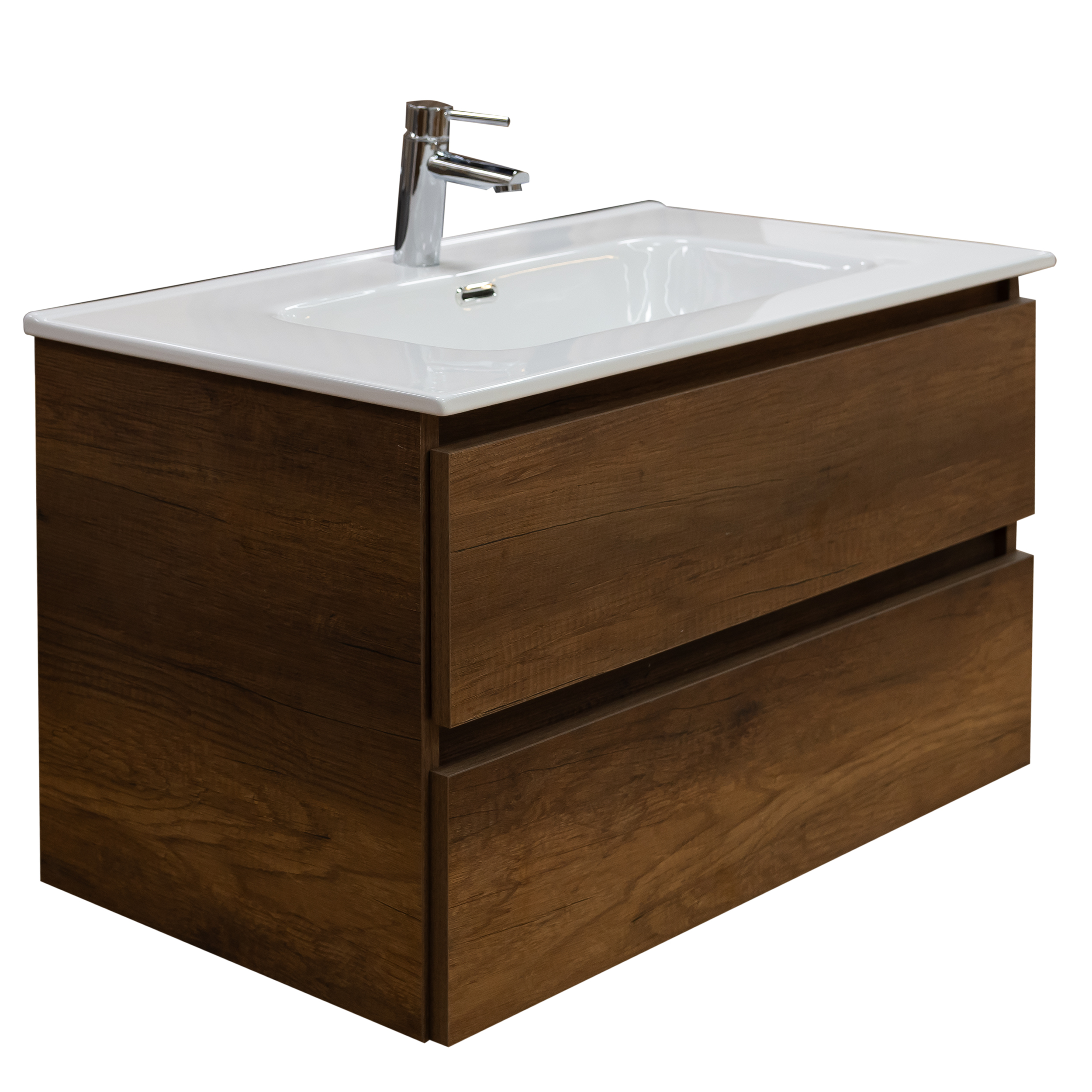 Mobile bagno sospeso 100 cm in legno color noce con lavabo, specchio e faretto a led I Made in Italy - 2