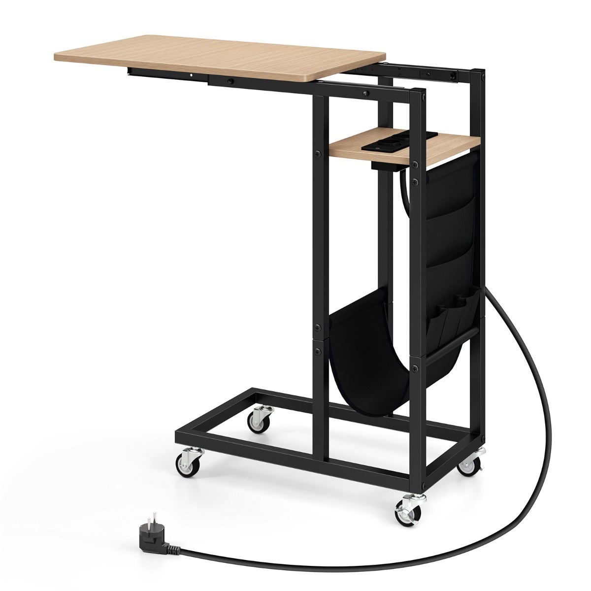 HOMCOM Tavolino A C Con Piano Espandibile E Ricarica USB – Moderno, MDF E Metallo, Per Soggiorno O Camera, Marrone Rustico