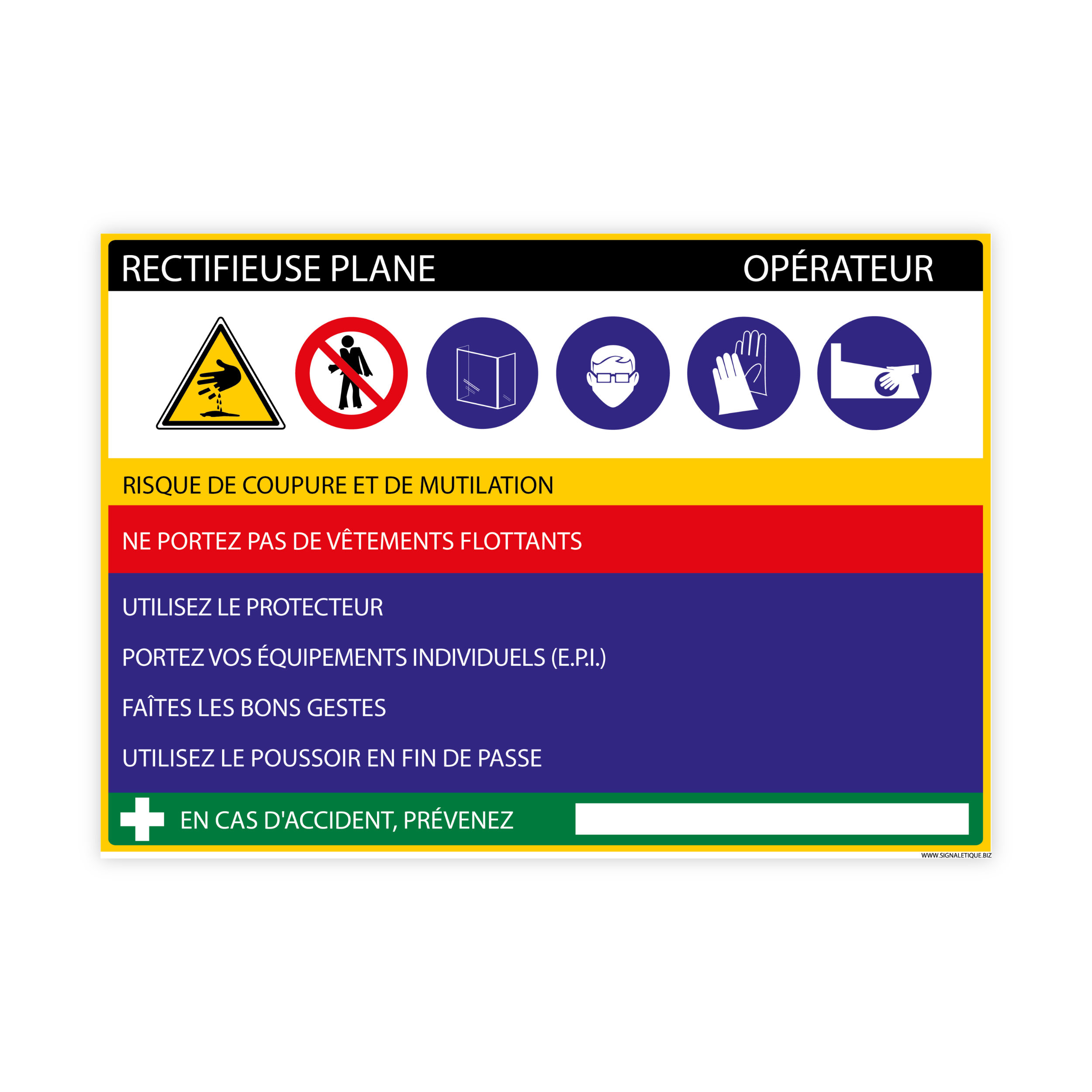 Panneau fiche de poste pour opérateur rectifieuse plane, PVC, 300 x 210 ...