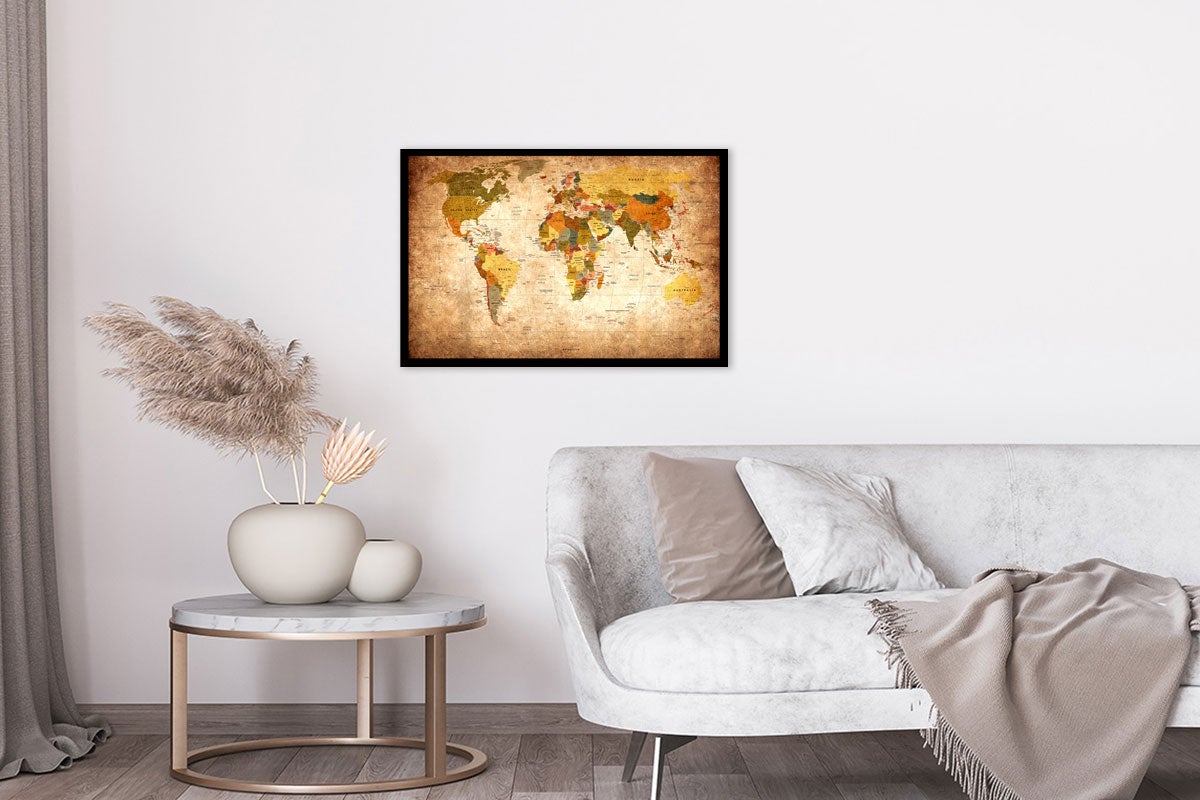 Poster mappa del mondo ton orangé - 60x40cm - made in France - 4