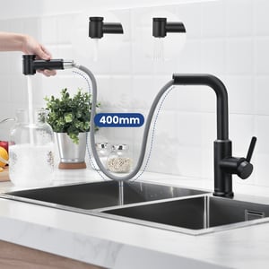 Cecipa max Mitigeur de Cuisine Extractible - Robinet Cuisine à 2 Jets 360 Rotatif - Mitigeur Evier avec Douchette Noir,EU Modèle