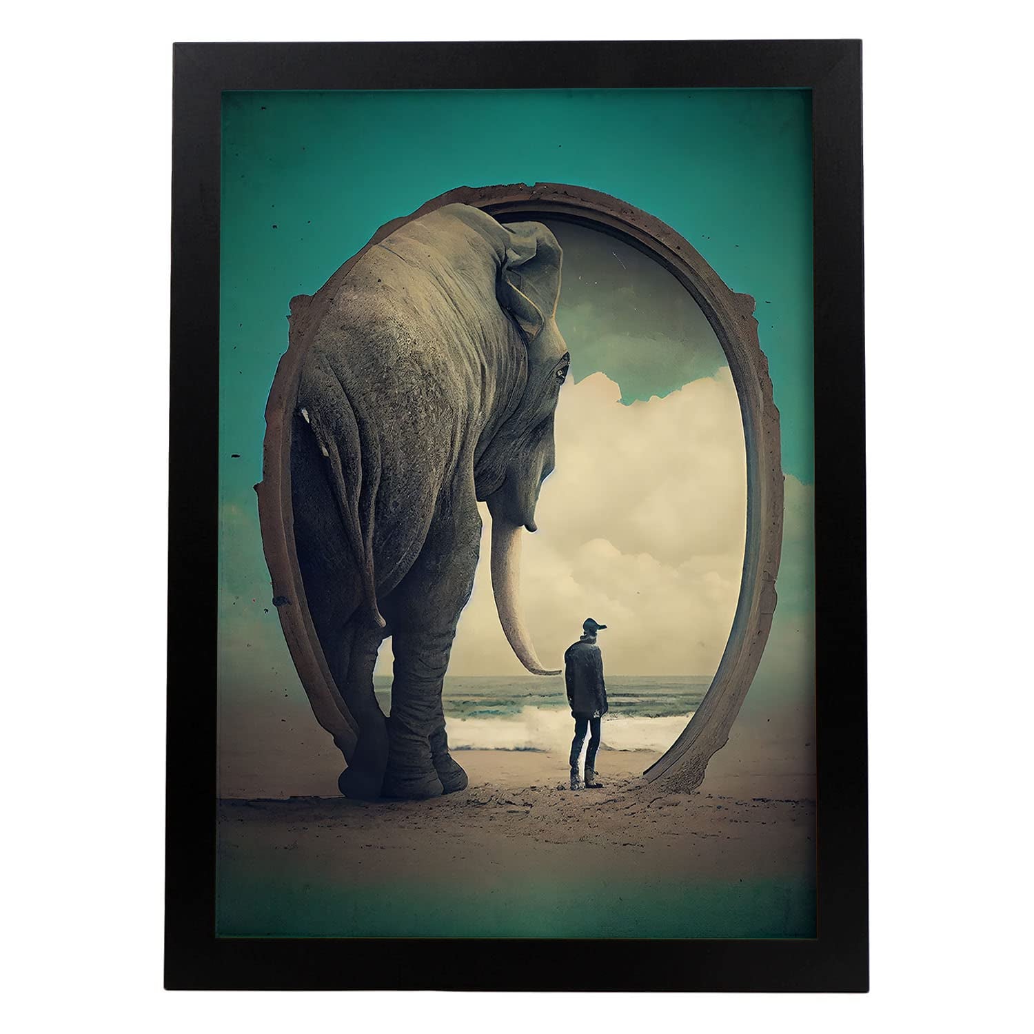 Nacnic poster elefante en estilo surrealismo cinematográfico ilustraciones y grabados de historieta abstracta y artística para a3 marco negro