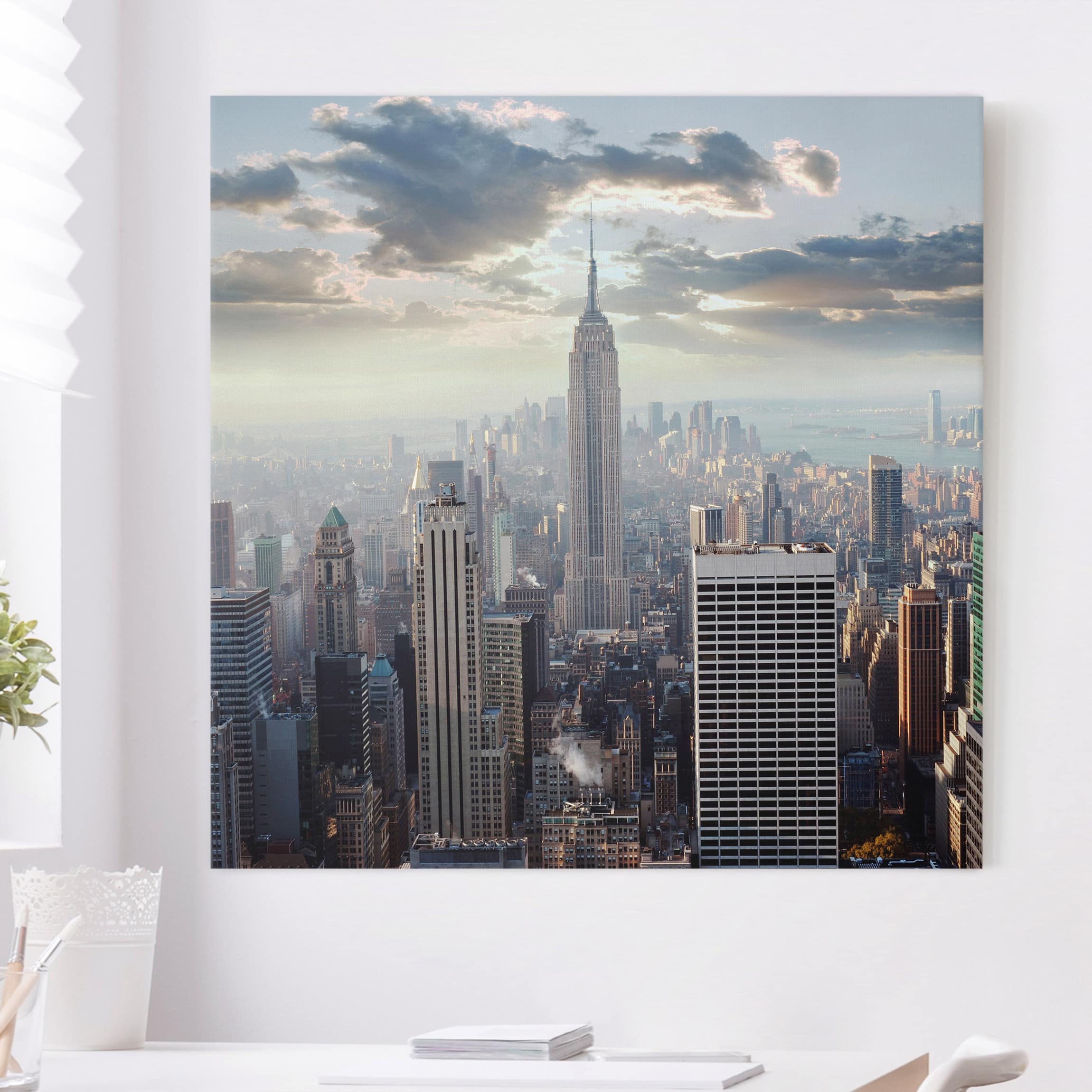 Lienzo cuadro en lienzo bastidor impresion en lienzo beige arquitectura nueva york ciudades atardecer 152 dormitorio salón 40 x 40 cm