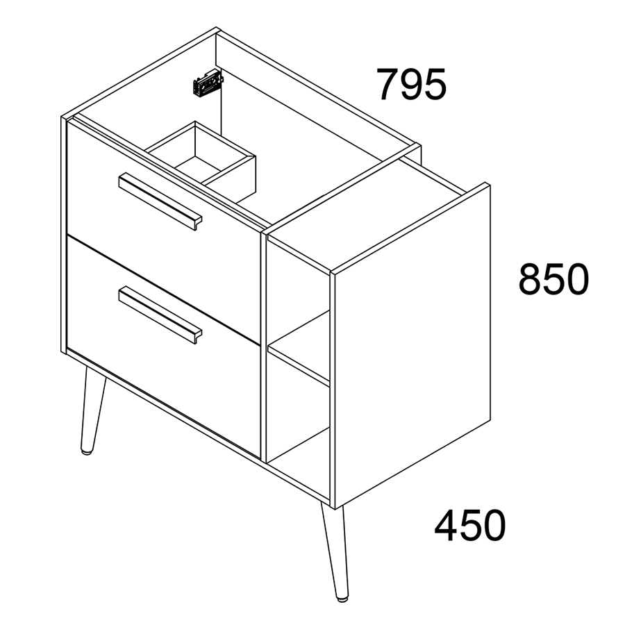 Meuble de salle de bain vasque déportée - 2 tiroirs - MALIA et miroir rond Led SOLEN - blanc - 80cm - 3