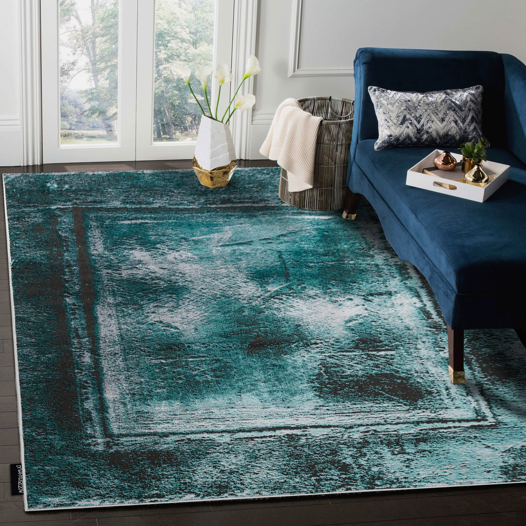 Dywan DE LUXE nowoczesny 634 Ramka vintage przecierany - Strukturalny zielony / antracyt 160x220 cm - 5