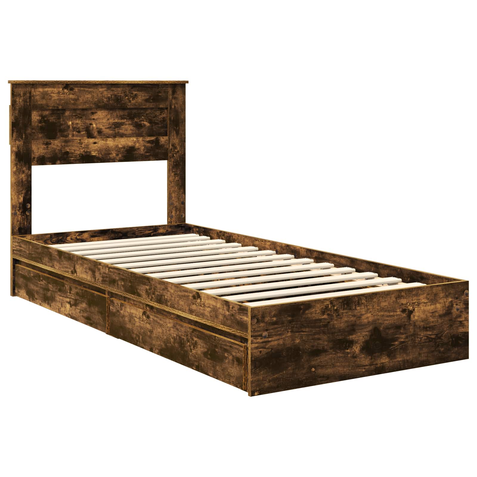 Lit avec rangement, panneau de bois, chêne fumé, pour la chambre, 75 × 190 cm - 4