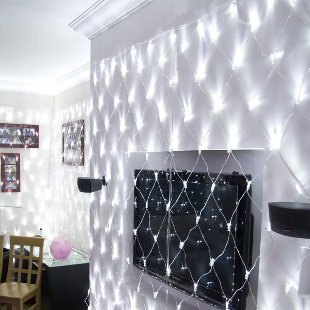 Guirnalda Luces, 96 LEDs Luz de Red 1.5M X 1.5M 8 Modos Guirnaldas Neta Luz con Regulable, Decoracion para Navidad, Fiestas, Jardines -Blanco - 8