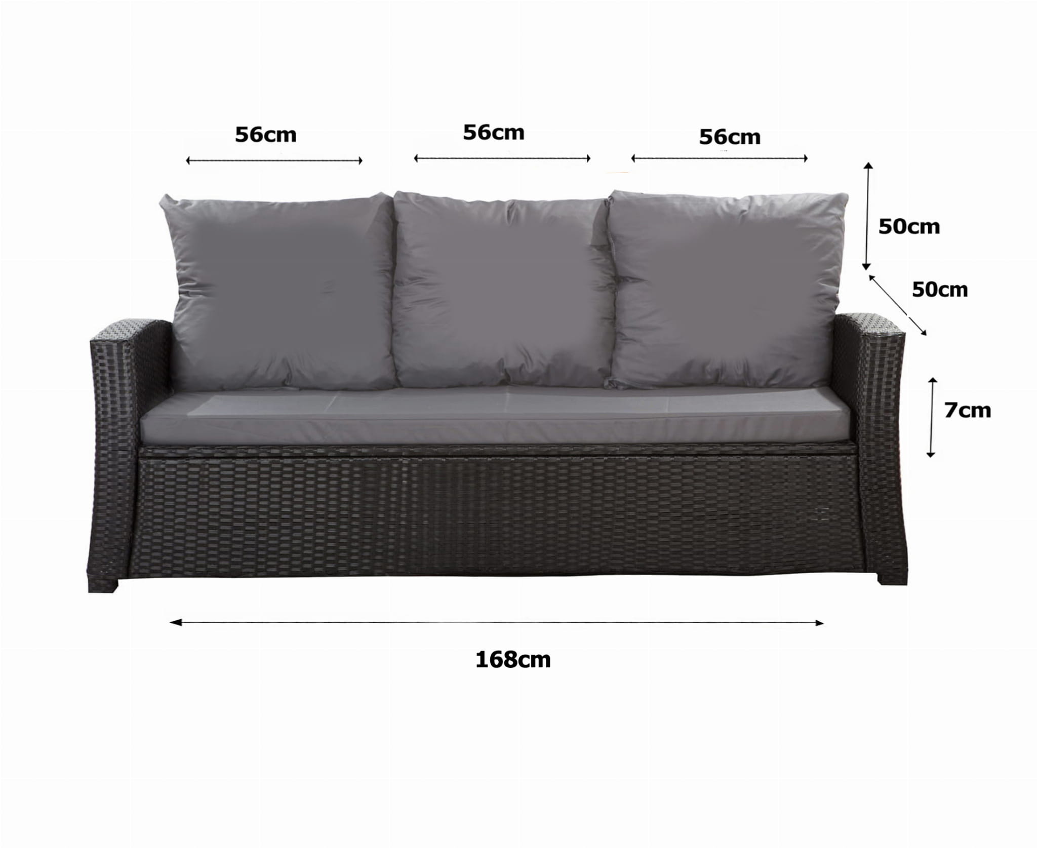 Lot coussins pour salon de jardin résine tressée 5 places, coussins pour canapé 168x50x7cm, coussins pour fauteuil de jardin 2x50x56cm Anthracite - 3