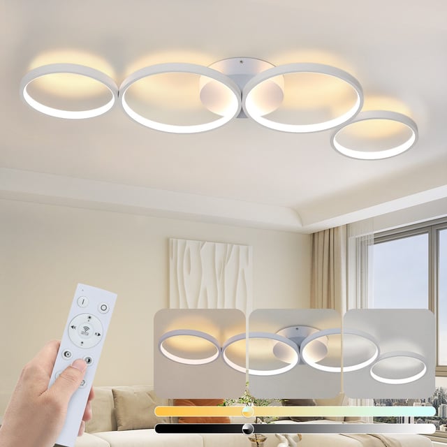 NETTLIFE Lampa sufitowa LED 100 cm Ściemnialna 4 Pierścienie Nowoczesne 56 W Białe oświetlenie Z Pilotem
