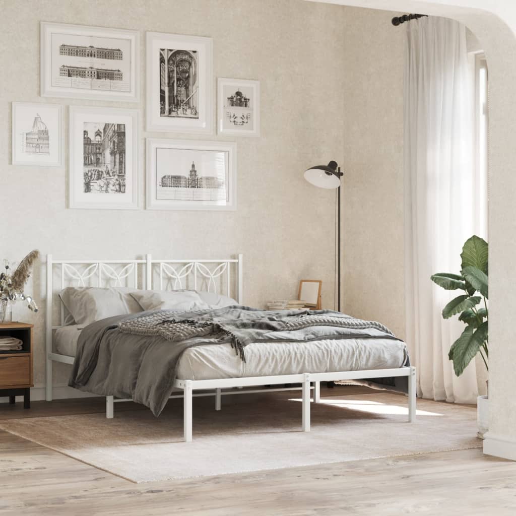 Cadre De Lit Métal Avec Tête De Lit - Blanc - 140x190 Cm - Pour Sommier 2 Places