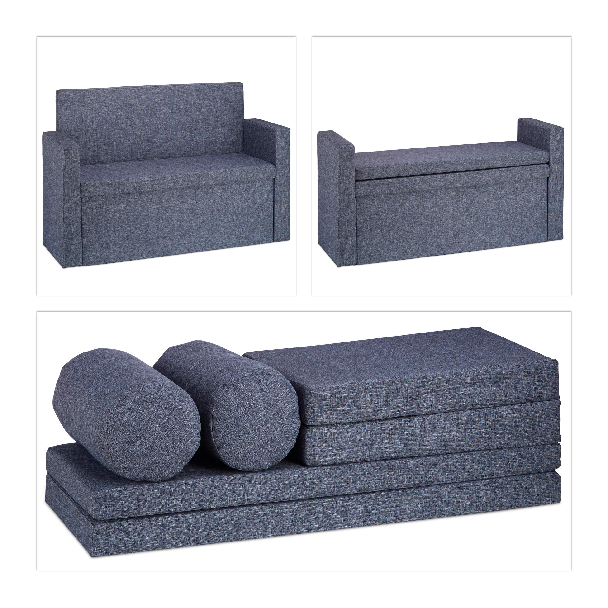 Banc dossier 2 places banquette coffre de rangement pliable assise pratique pliant HxlxP: 75x115x47 cm, gris, Relaxdays - 9