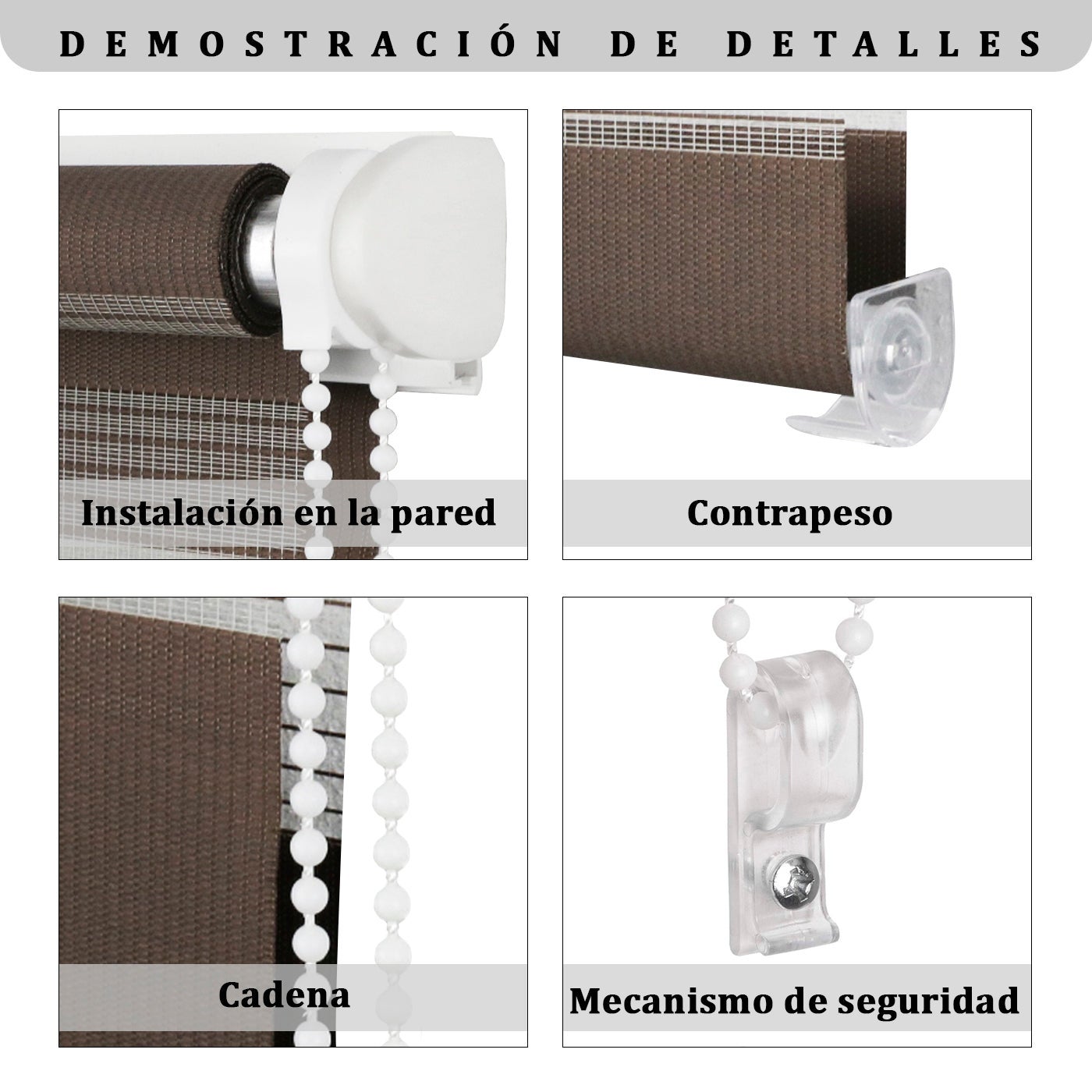 Estor Enrollable de Doble Capa, Noche y Día, AITSSE, Poliéster (120 x 180 cm, Marrón)Fácil Instalación - 3