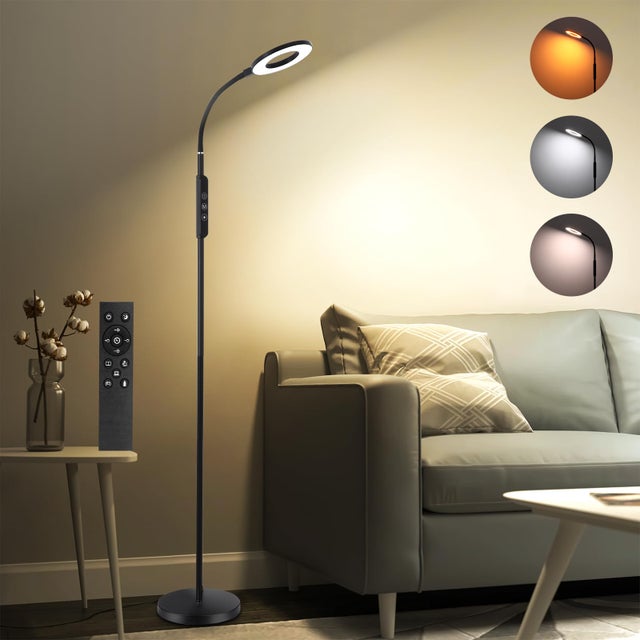 LOVHAUS Lampa Podłogowa LED, Ściemnialna, Lampa do Salonu z Pilotem, Timer 1H i Funkcja Pamięci, 12W do Sypialni/Biura