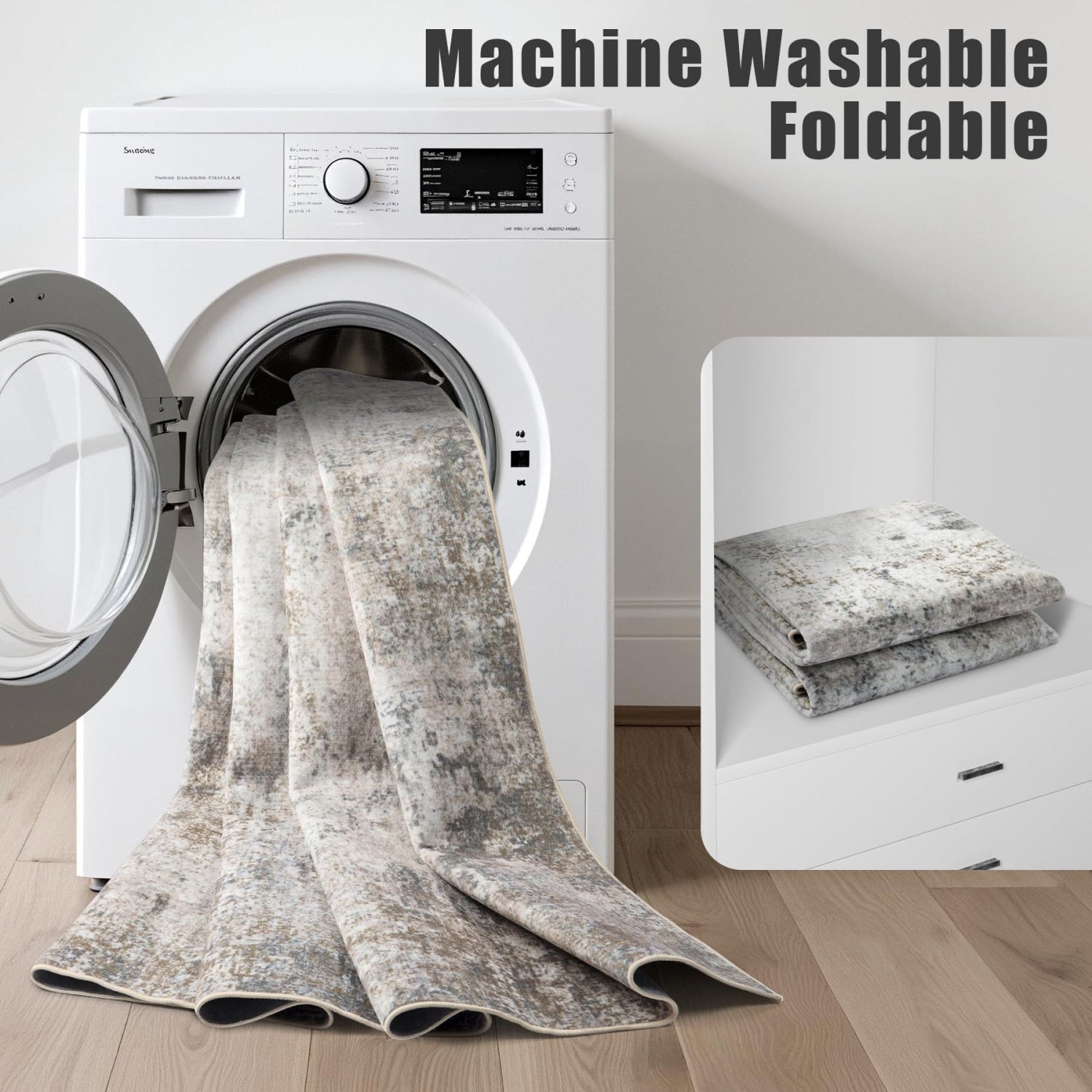 QWINERN Tapete antiderrapante para interiores, tapete fino e macio lavável, tapete para quarto e sala de jantar, tapete para cabeceira, bege. - 6