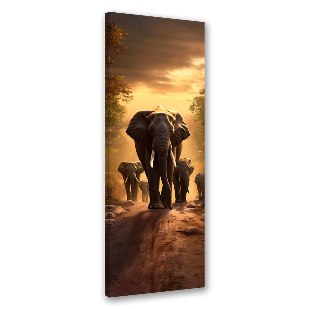 Obraz na płótnie, Stado słoni 40x120